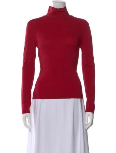 Pre-owned St John Turtleneck Long Sleeve Top In Red