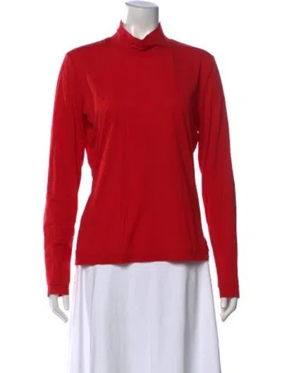 Pre-owned St John Turtleneck Long Sleeve Top In Red