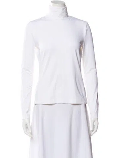 Pre-owned St John Turtleneck Long Sleeve Top In White