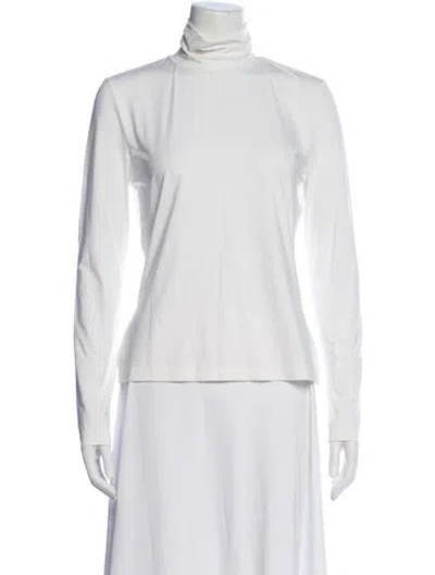 Pre-owned St John Turtleneck Long Sleeve Top In White