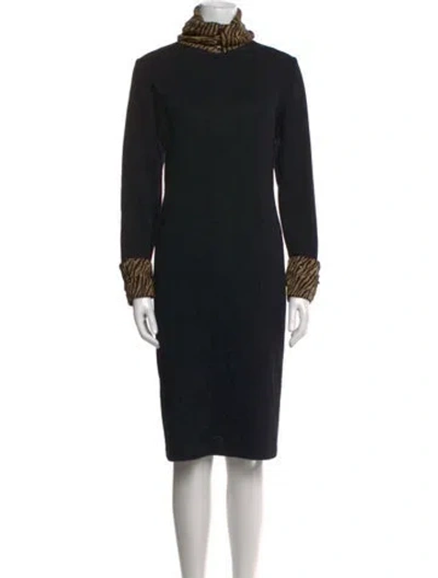 Pre-owned St John Turtleneck Midi Length Dress In Black