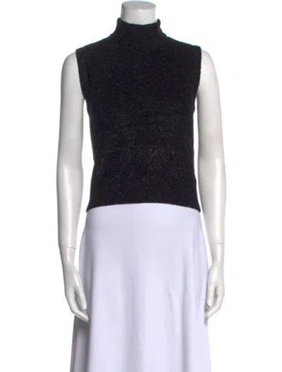 Pre-owned St John Turtleneck Sleeveless Crop Top In Black