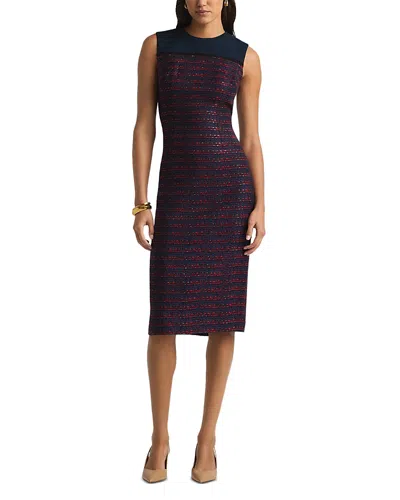 St John Tweed Dress In Midnight/geranium Multi