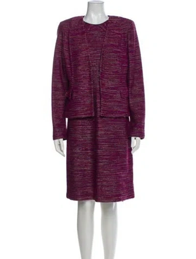 Pre-owned St John Tweed Floral Print Dress Set In Purple