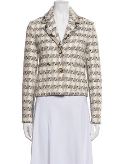 Pre-owned St John Tweed Houndstooth Print Blazer In Neutrals