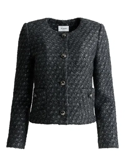 St John St. John Metallic Wool Blend Knit Jacket In Gray