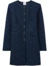 St John Sequined Micro Check Tweed Long Jacket In Blue