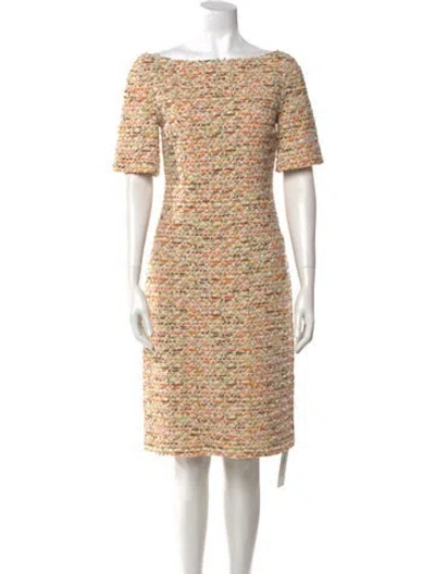 Pre-owned St John Tweed Knee-length Dress In Neutral
