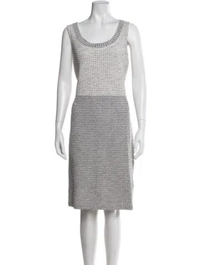 Pre-owned St John Tweed Knee-length Dress In White