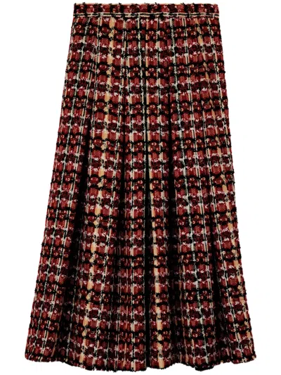 St John Tweed Midi Skirt In Red