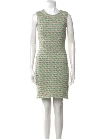 Pre-owned St John Tweed Mini Dress In Green