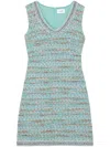 St John Gauzy Multi Yarn Tweed Dress In Blau