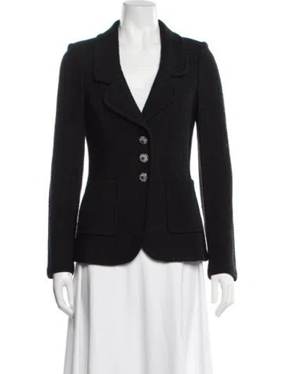 Pre-owned St John Tweed Pattern Blazer In Black