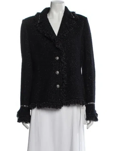 Pre-owned St John Tweed Pattern Blazer In Black