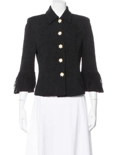 Pre-owned St John Tweed Pattern Blazer In Black