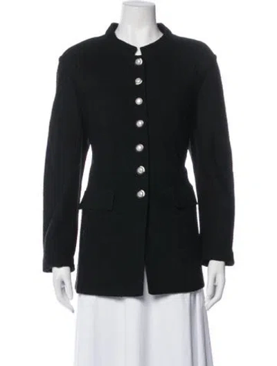 Pre-owned St John Tweed Pattern Blazer In Black