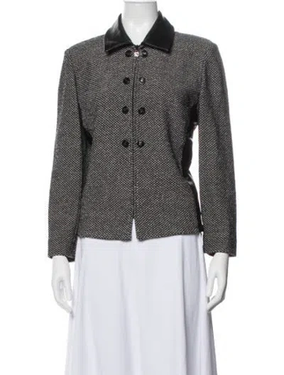 Pre-owned St John Tweed Pattern Blazer In Black