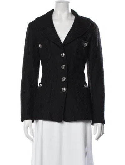 Pre-owned St John Tweed Pattern Blazer In Black