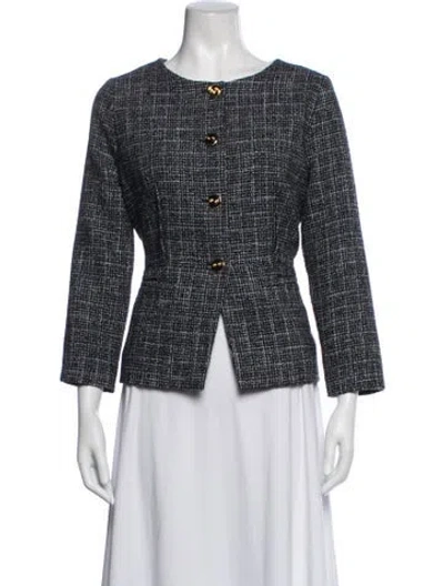 Pre-owned St John Tweed Pattern Blazer In Black