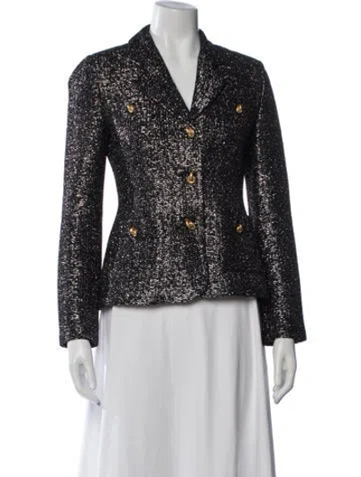 Pre-owned St John Tweed Pattern Blazer In Black