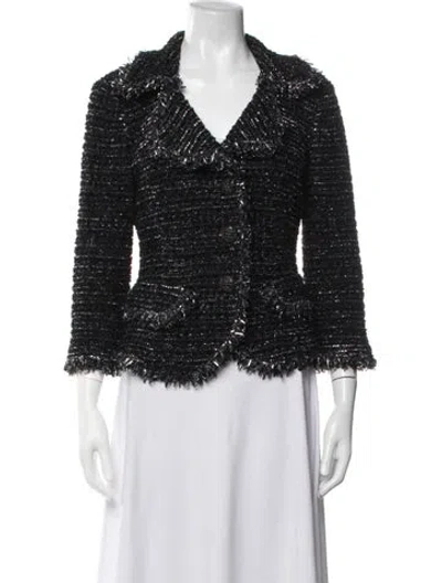 Pre-owned St John Tweed Pattern Blazer In Black