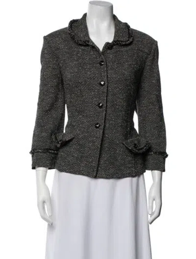 Pre-owned St John Tweed Pattern Blazer In Black