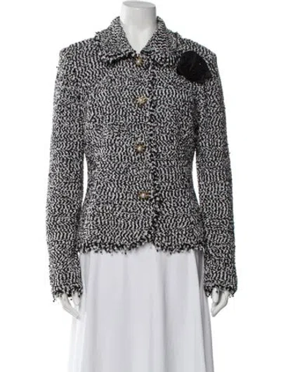 Pre-owned St John Tweed Pattern Blazer In Black