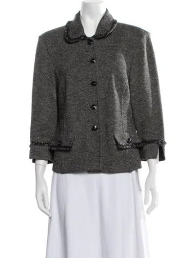 Pre-owned St John Tweed Pattern Blazer In Black