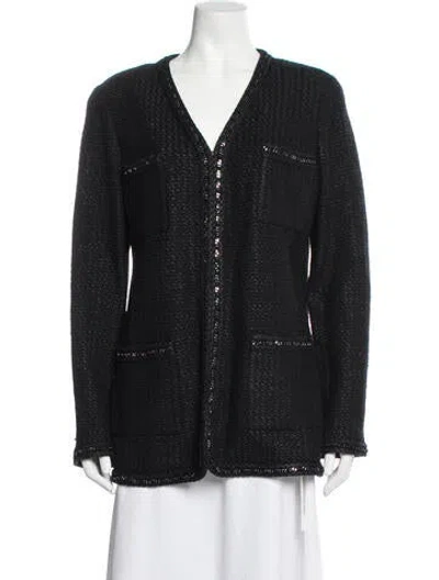 Pre-owned St John Tweed Pattern Blazer In Black