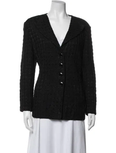 Pre-owned St John Tweed Pattern Blazer In Black