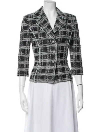 Pre-owned St John Tweed Pattern Blazer In Black