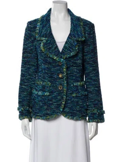 Pre-owned St John Tweed Pattern Blazer In Blue