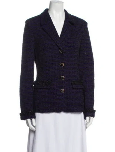 Pre-owned St John Tweed Pattern Blazer In Blue