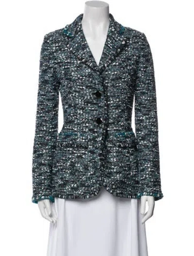 Pre-owned St John Tweed Pattern Blazer In Blue