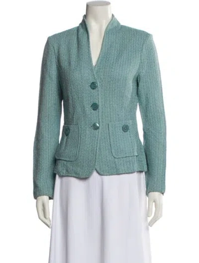 Pre-owned St John Tweed Pattern Blazer In Blue