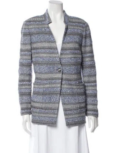 Pre-owned St John Tweed Pattern Blazer In Blue