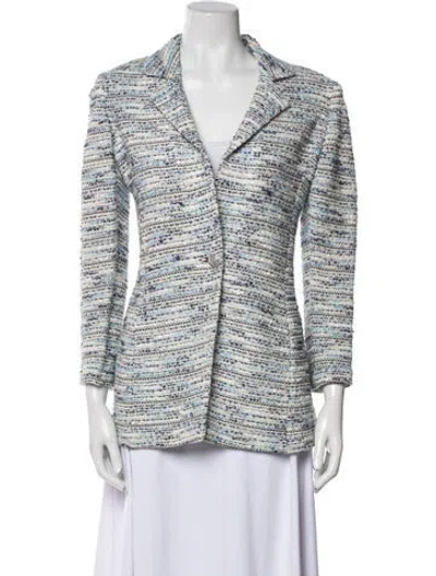 Pre-owned St John Tweed Pattern Blazer In Blue