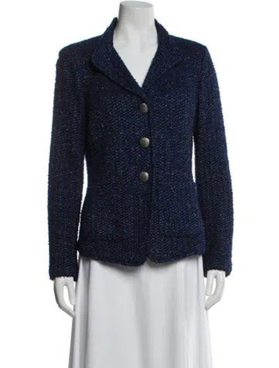 Pre-owned St John Tweed Pattern Blazer In Blue