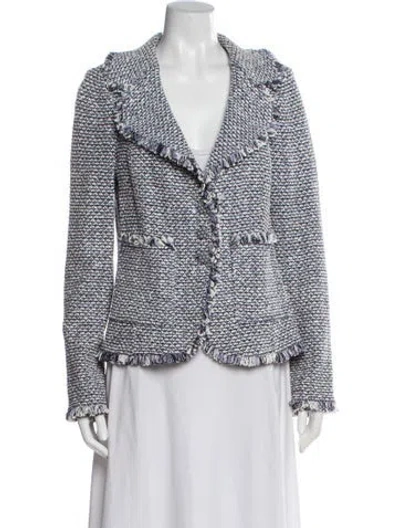 Pre-owned St John Tweed Pattern Blazer In Blue
