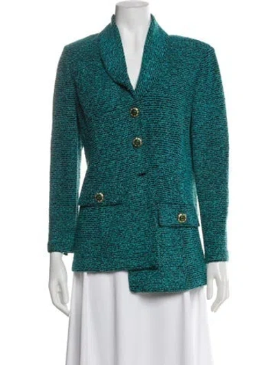 Pre-owned St John Tweed Pattern Blazer In Blue