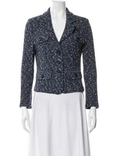 Pre-owned St John Tweed Pattern Blazer In Blue