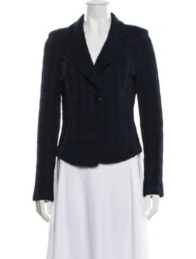 Pre-owned St John Tweed Pattern Blazer In Blue