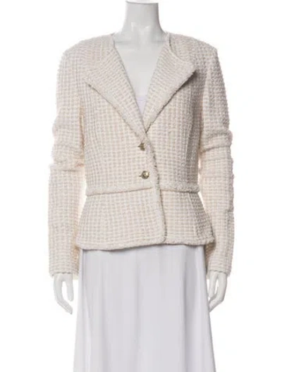 Pre-owned St John Tweed Pattern Blazer In Blue