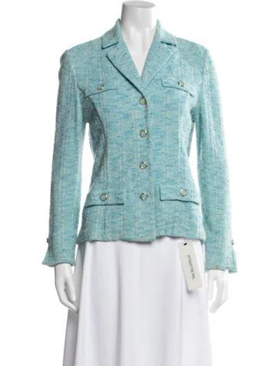 Pre-owned St John Tweed Pattern Blazer In Blue