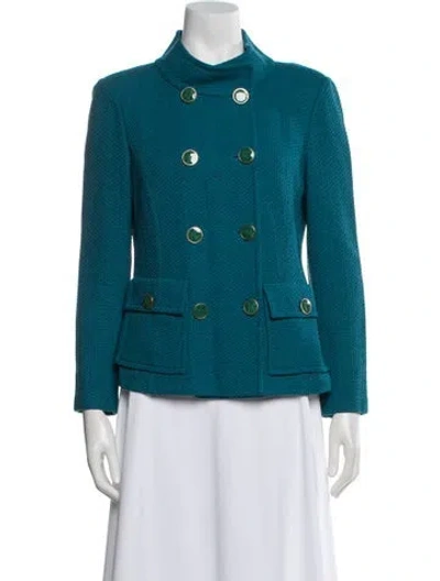 Pre-owned St John Tweed Pattern Blazer In Blue