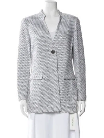 Pre-owned St John Tweed Pattern Blazer In Blue
