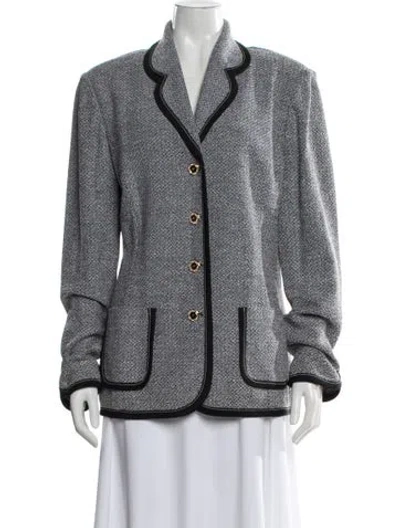 Pre-owned St John Tweed Pattern Blazer In Blue