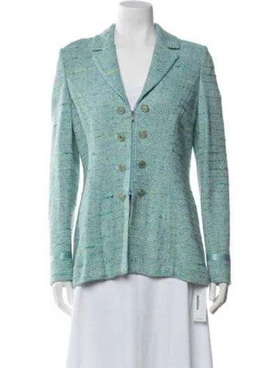 Pre-owned St John Tweed Pattern Blazer In Blue