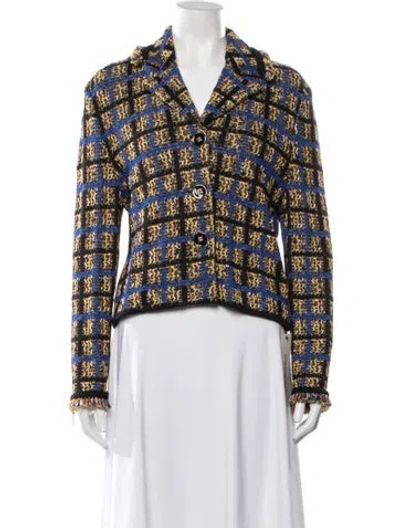 Pre-owned St John Tweed Pattern Blazer In Blue