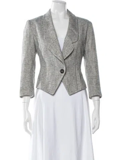 Pre-owned St John Tweed Pattern Blazer In Blue